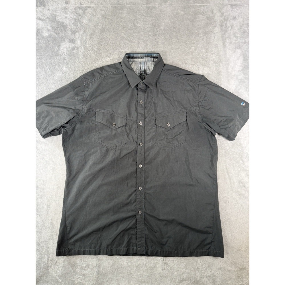 Kuhl Stealth Shirt Mens XL Grey Performance Hiking Short Sleeve Button Up